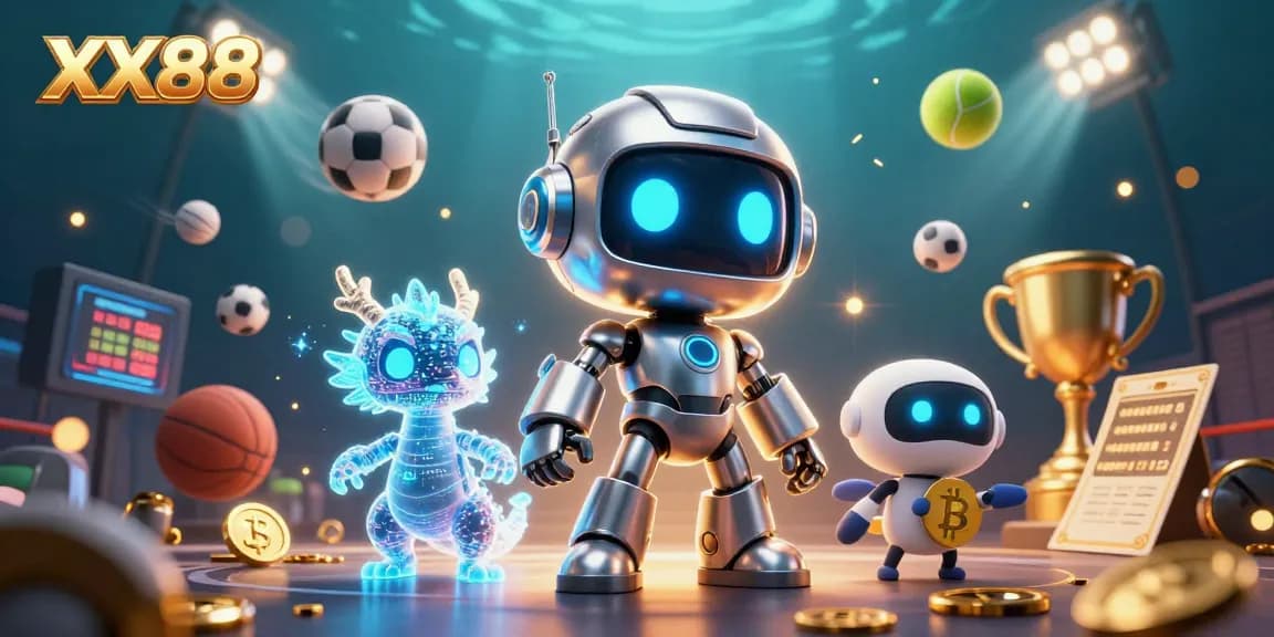 Engage in thrilling gameplay at XX88, showcasing a cyberpunk robot in a vibrant casino scene.