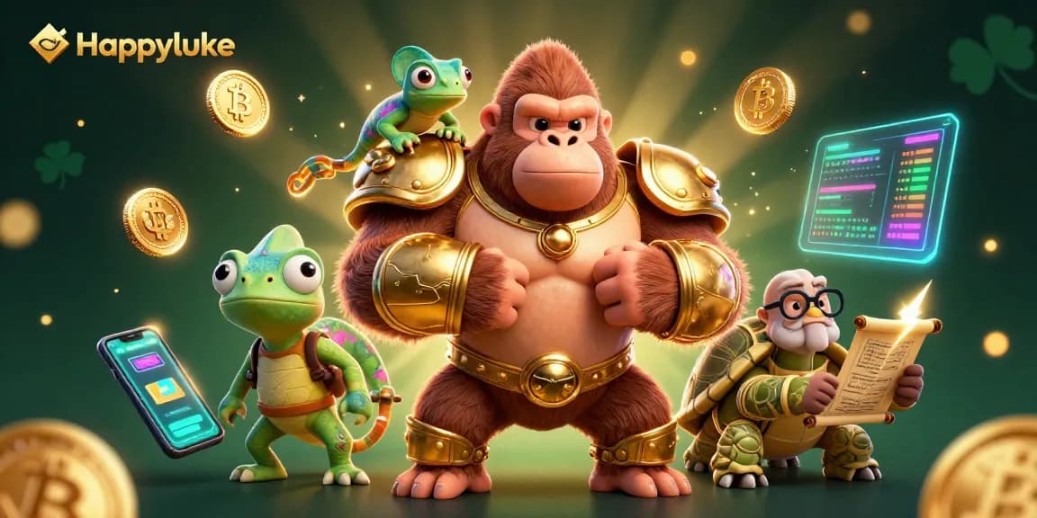 Experience thrilling action with Happyluke in vibrant 3D illustration featuring a powerful casino theme.