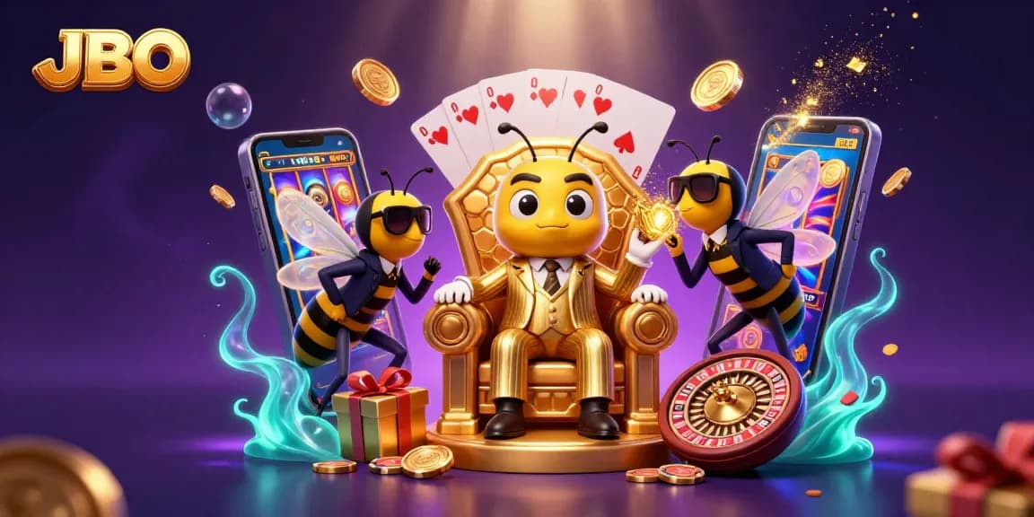 Engage with JBO's thrilling slot games in this vibrant 3D cartoon scene featuring a bee mob boss.