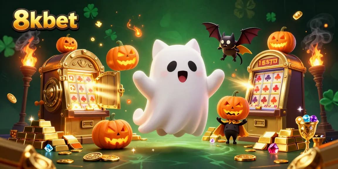 Experience the thrilling world of 8xbet with a ghostly cat and vibrant casino elements!