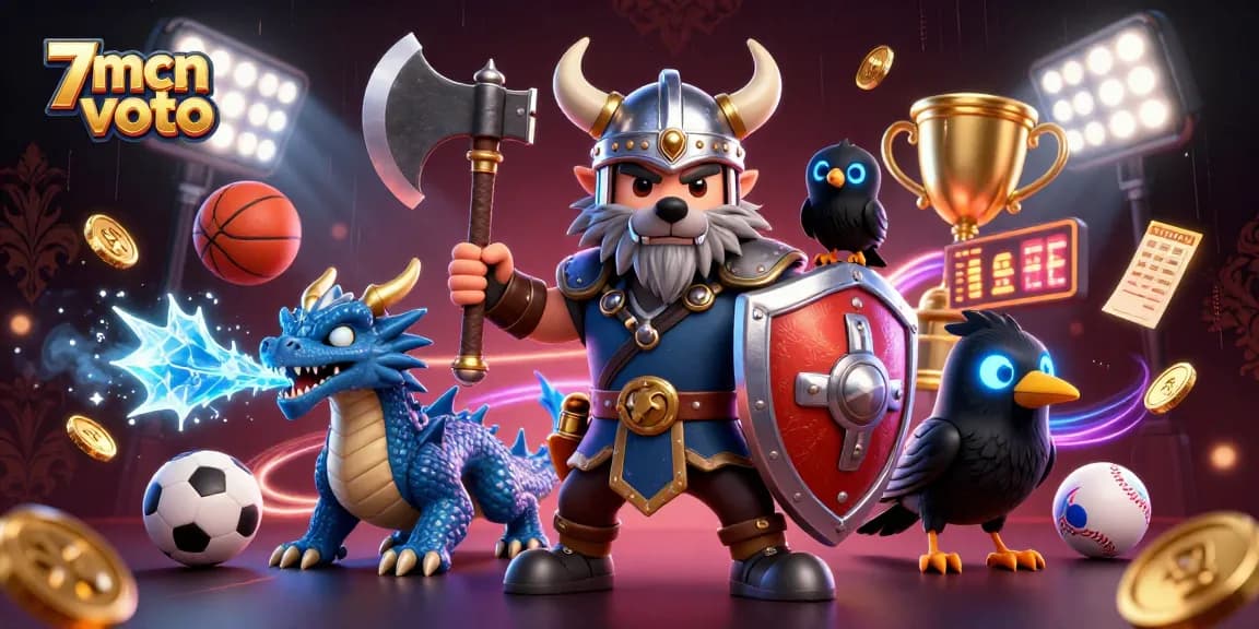 Experience thrilling 7mcn voto action with a Viking wolf warrior and fierce dragon, amidst dynamic gaming elements.