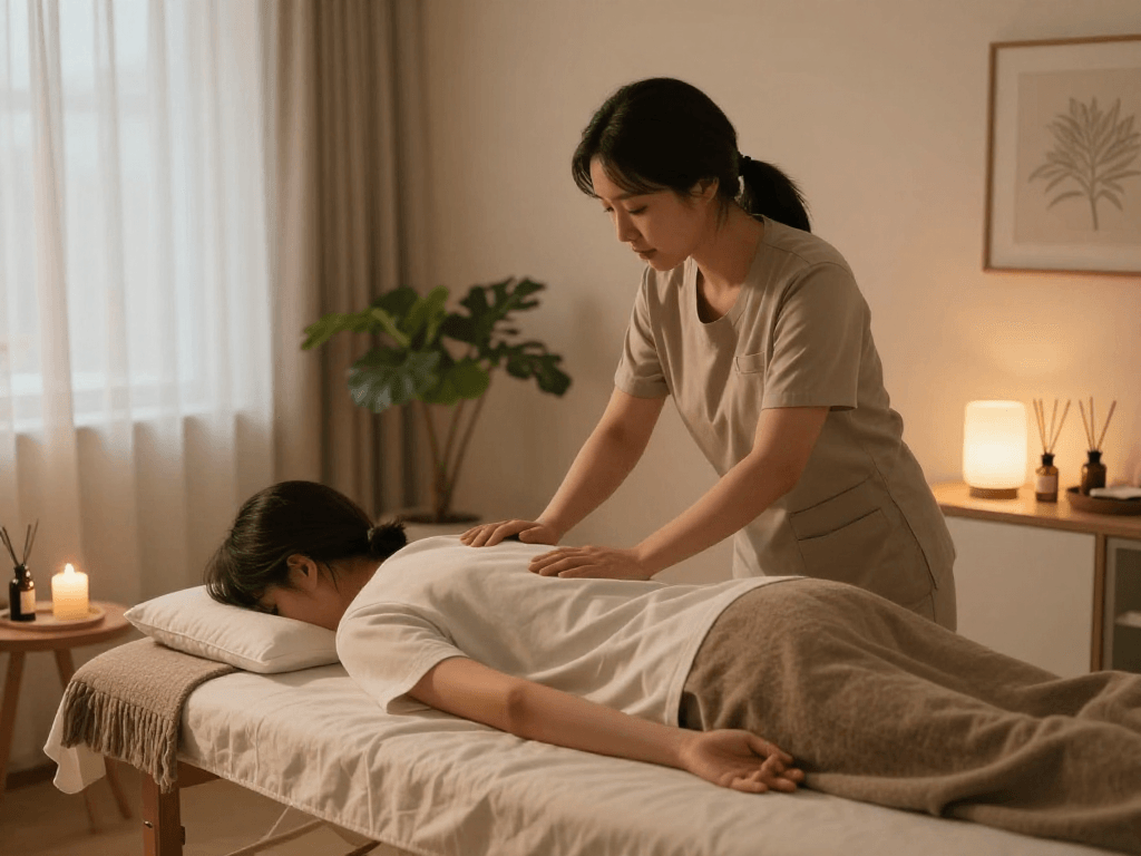 Relaxing 강남출장안마 therapy session at home.