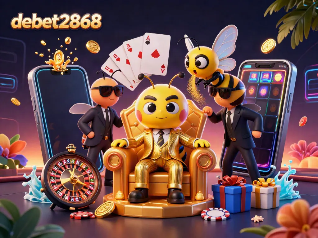 Engage with the vibrant debet2868 casino scene featuring a bumblebee mob boss amidst exciting gaming elements.