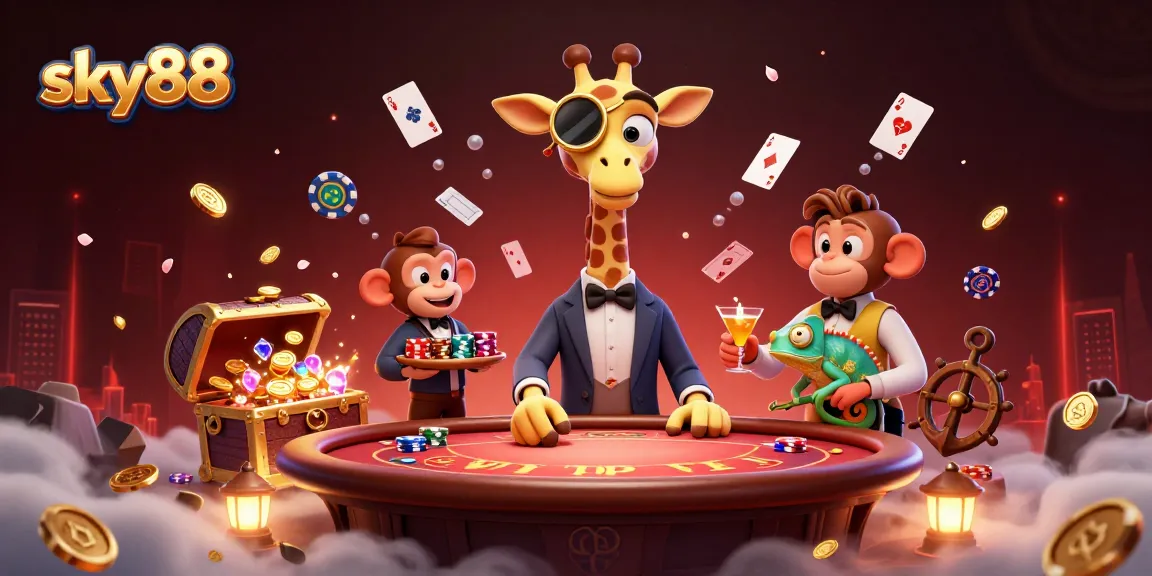 Experience the excitement of sky88 with a vibrant illustration showcasing high-stakes poker action.