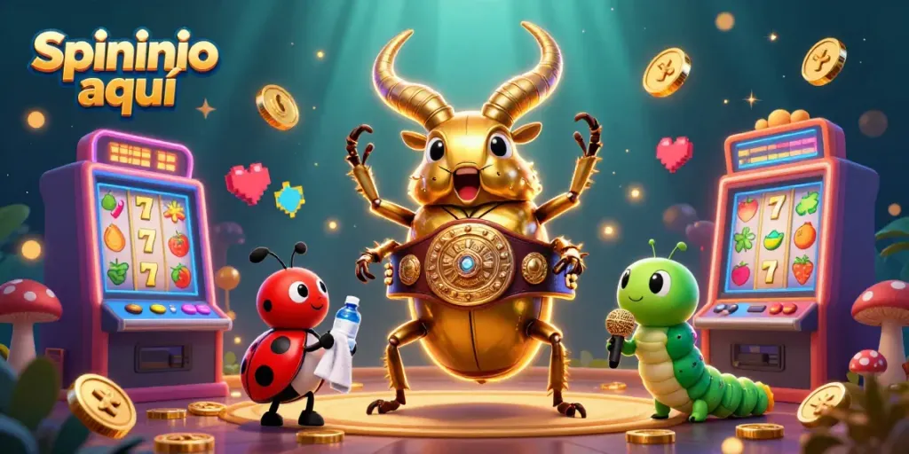 Disfruta de la aventura en Spininio aquí, donde un escarabajo dorado compite en un emocionante juego de tragamonedas.