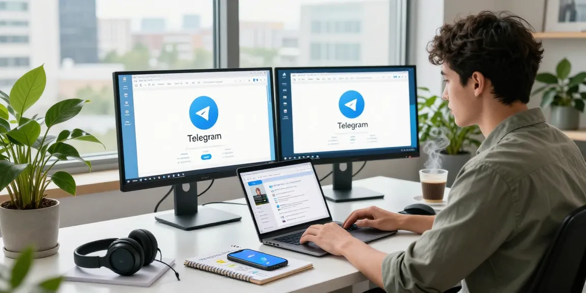Engaging with Telegram Web Version at a modern workspace, showcasing productivity and innovation.