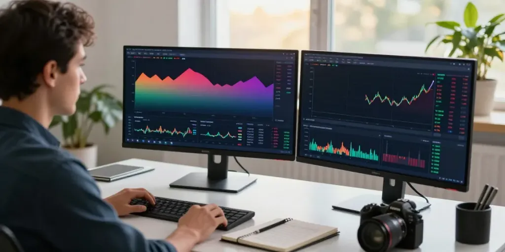 Escenario de inversión en criptomonedas en Bronce Fondavío con gráfico de datos y herramientas de análisis.