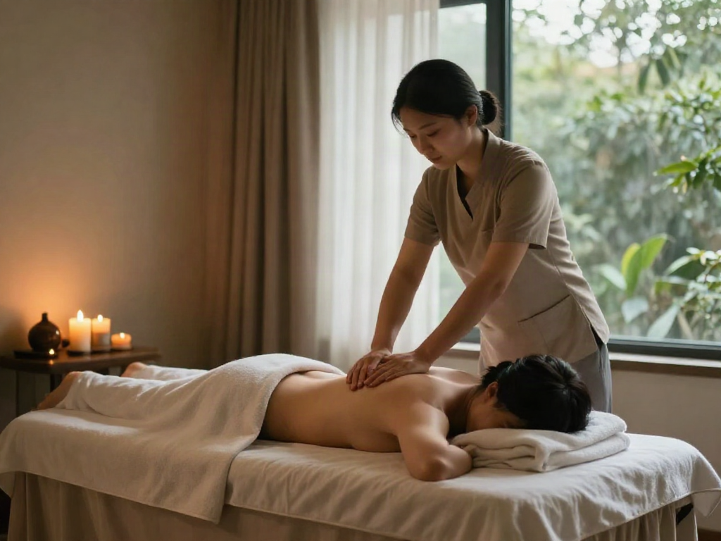 종로출장안마 in a serene massage setting with therapist and client relaxing.