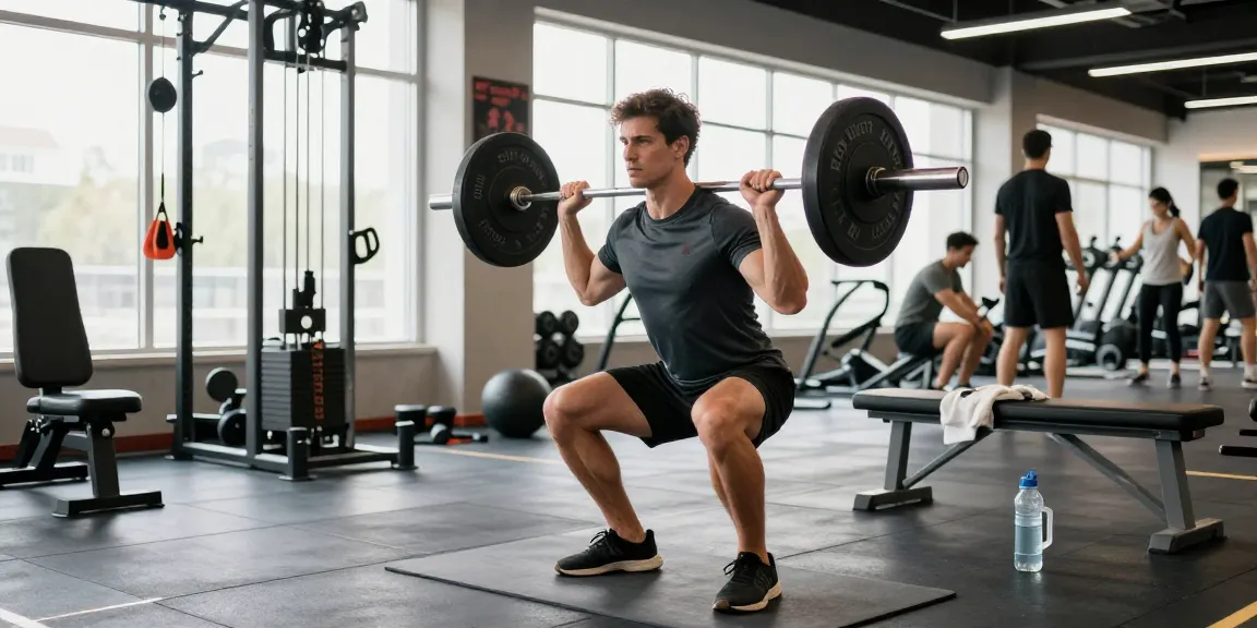Hombre enérgico levantando pesas en el gimnasio Esteroidesshop, luz natural que realza la atmósfera enfocada del entrenamiento.