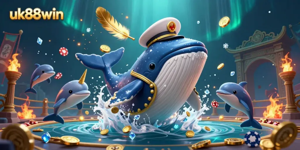 Experience thrilling wins at uk88win with a vibrant sea of coins and whimsical casino characters.