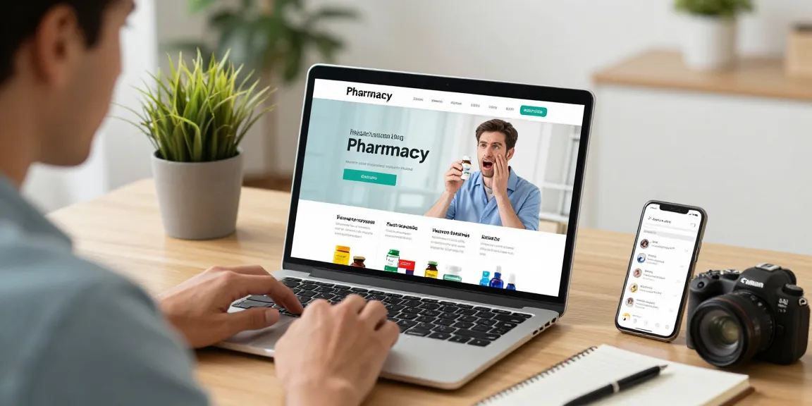 Buying Viagra in Spain with ease at an online pharmacy, featuring various generic health products and a satisfied customer.