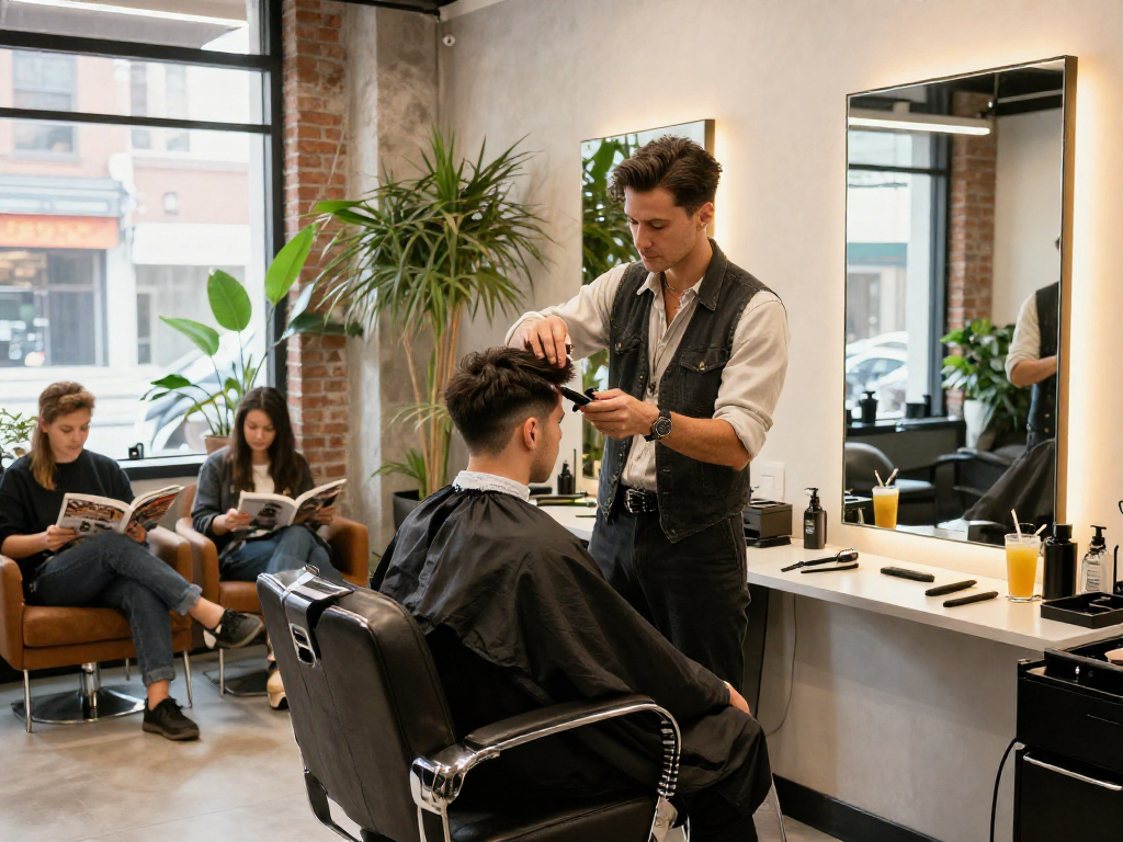 Stylish barber shop scene capturing the essence of rokok88 login experience with professional service.
