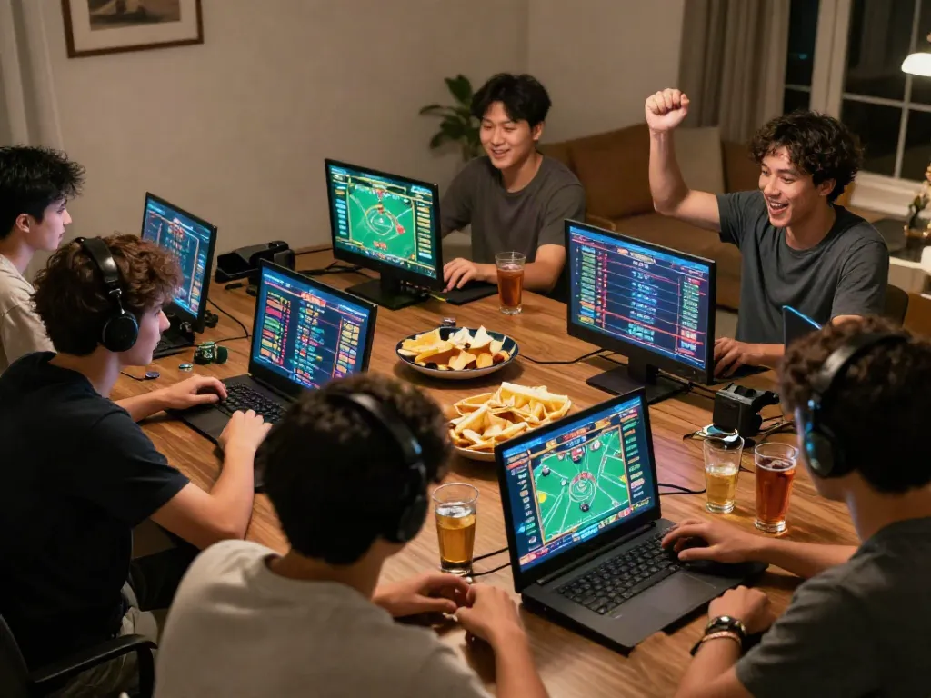 Engaging online gaming scene at https://nbet.group/, featuring diverse players immersed in sports betting and poker.