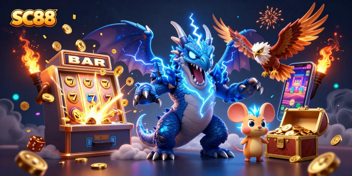 Experience exhilarating gaming action at SC88 with vibrant characters and dynamic casino elements.