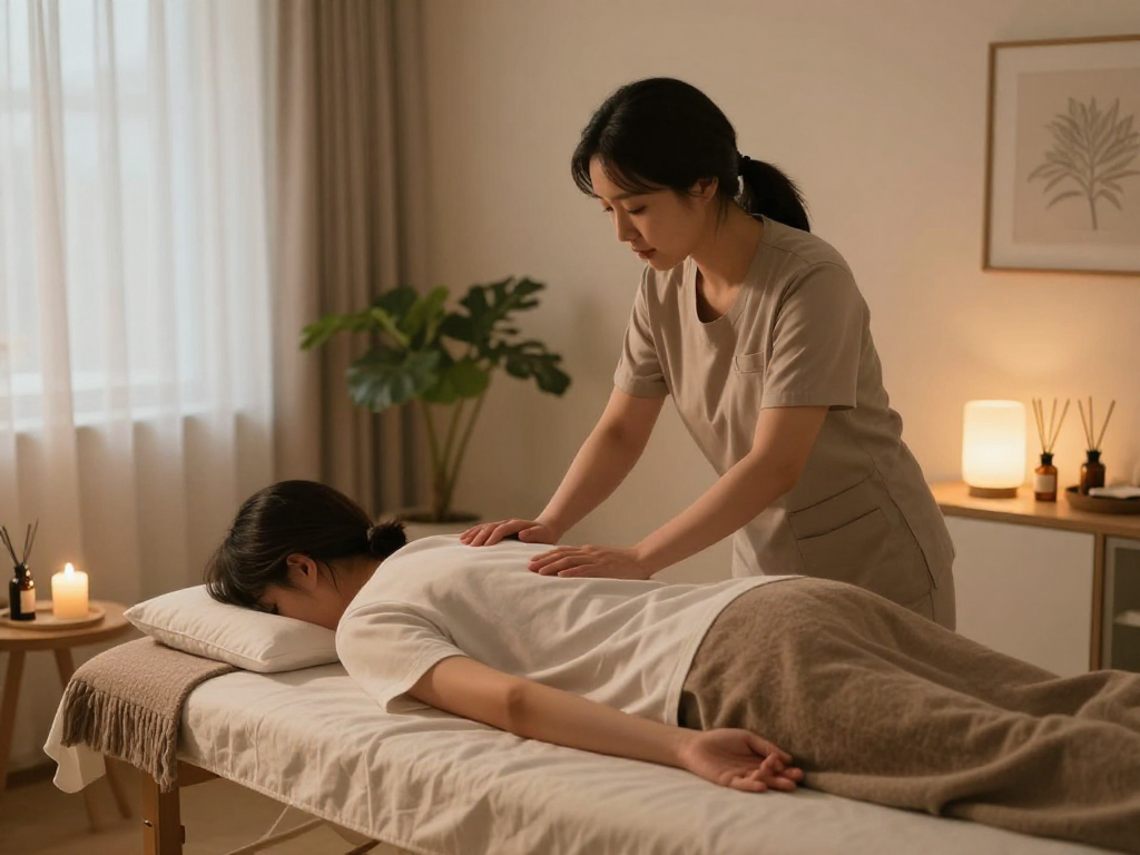 Relaxing 강남출장안마 therapy session at home.