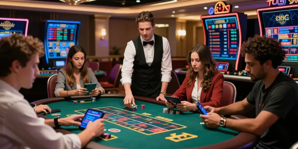 Exciting live casino scene with players engaging in gaming at https://fc88v1.com/ showcasing a vibrant atmosphere.