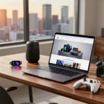Enthusiast reviewing trending tech gadgets in a modern workspace.