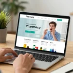 Buying Viagra in Spain with ease at an online pharmacy, featuring various generic health products and a satisfied customer.