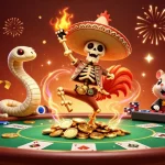 Experience the thrill of gaming with rokok88 in a vibrant 3D casino scene filled with excitement.