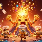 Experience the thrill of winning at Debet with a vibrant illustration featuring treasure, games, and lively characters.