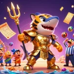 Engaging scene of TA88 featuring a tiger shark and lottery elements in a dynamic casino illustration.