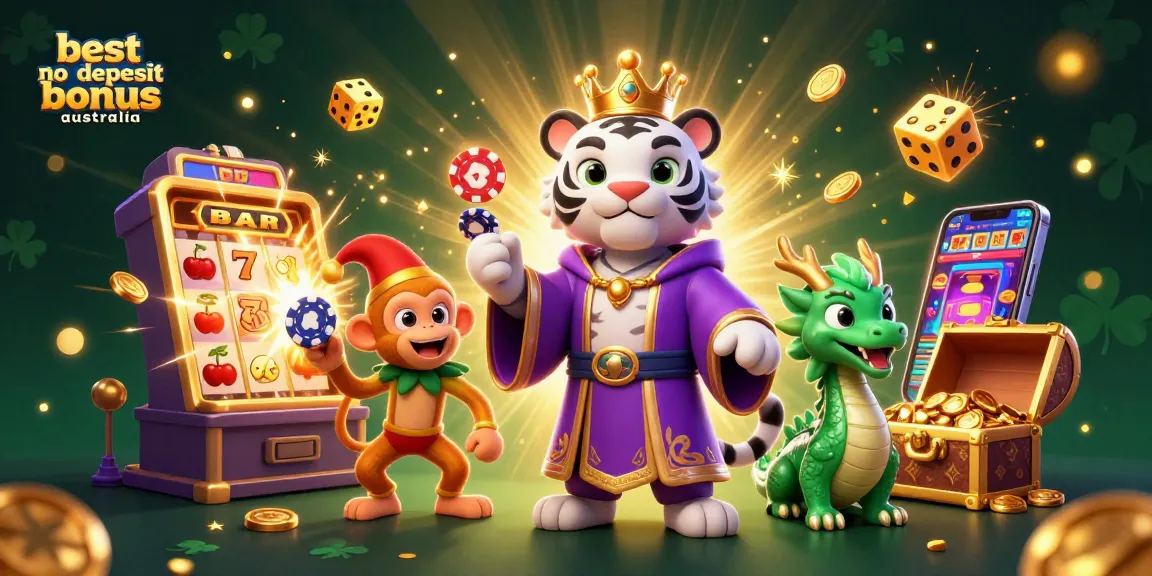 Experience the thrill of the best no deposit bonus Australia with this dynamic casino scene featuring exciting games and characters.