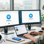 Engaging with Telegram Web Version at a modern workspace, showcasing productivity and innovation.