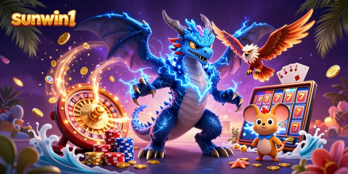 Experience thrilling gameplay with sunwin1, showcasing a thunder dragon and casino elements.