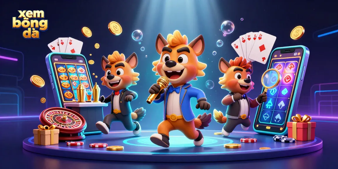 Xem bóng đá with hyenas in a vibrant casino scene, showcasing luck with spinning slots and coins.