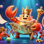 Engage with red88's colorful lottery scene featuring a golden crab emperor and vibrant game elements.