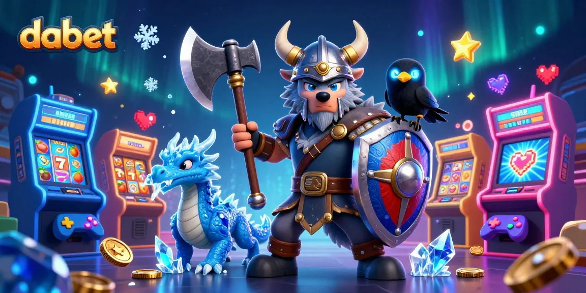 dabet's thrilling slot adventure featuring a Viking warrior, fierce dragon, and arcade elements.
