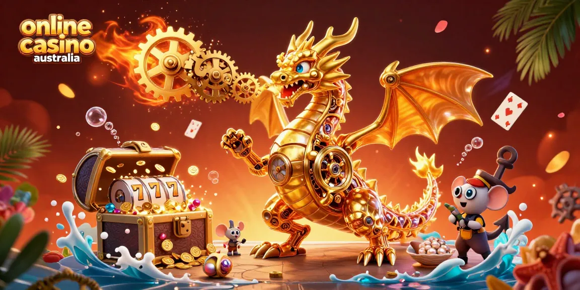 Experience the thrill of online casino australia with an enchanting 3D dragon and rich gaming elements.