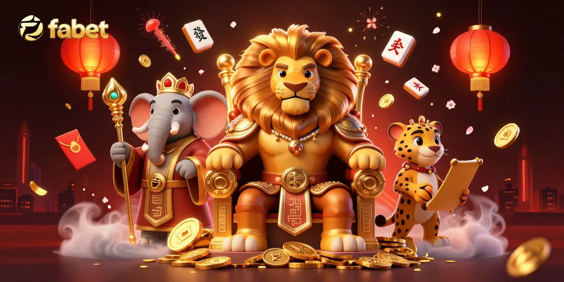 Experience fabet's lively casino scene with a lion king, elephant advisor, and cheetah messenger.