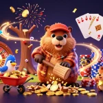 Experience the thrill of gaming with link sunwin as a cartoon beaver collects coins in a vibrant casino scene.
