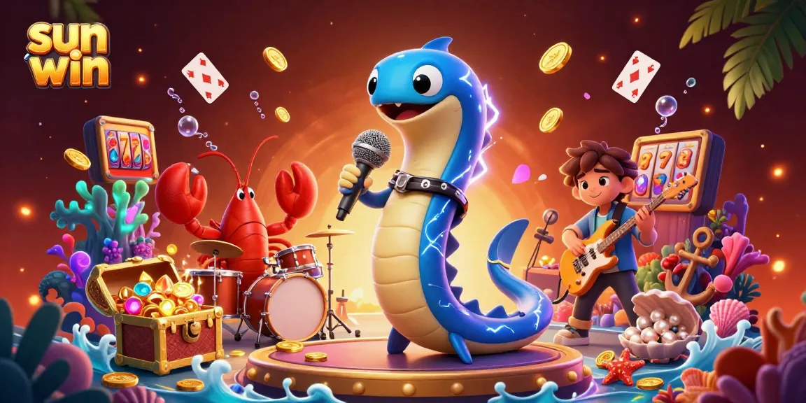 Experience the thrill of gaming with sun win's electric eel DJ in a vibrant underwater casino.