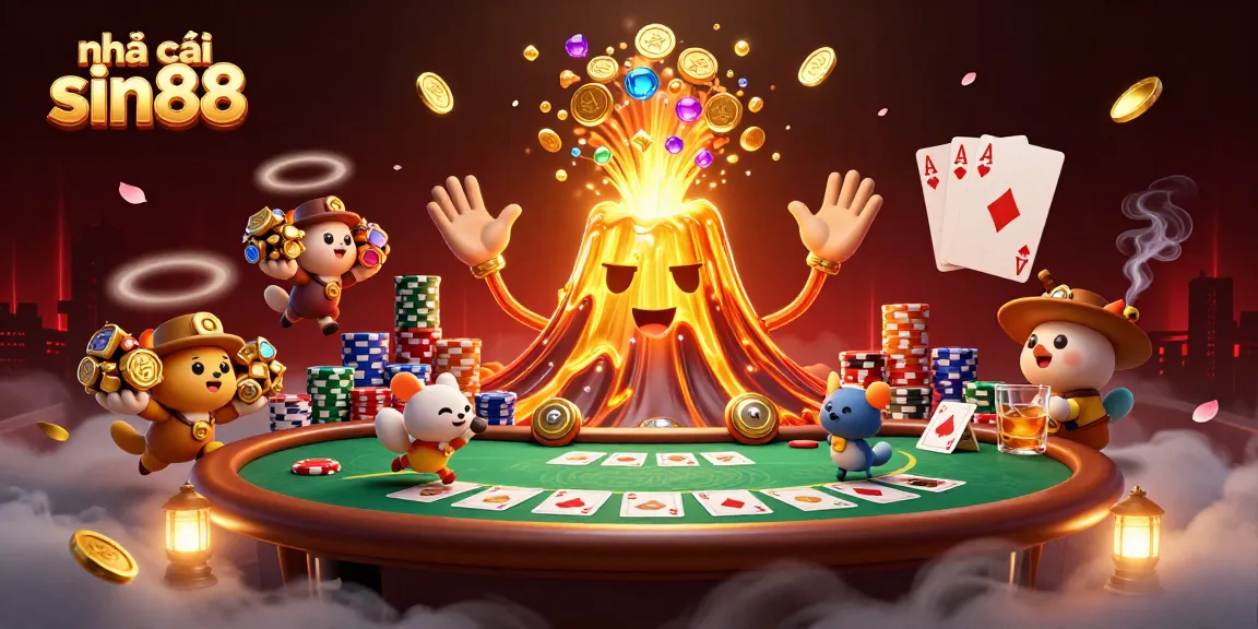 Experience the thrill of nhà cái sin88's exciting bid with treasures erupting from a victorious golden volcano.