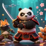 Experience LLWIN excitement with a dynamic 3D casino scene featuring a samurai panda and ninja fox.