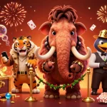 Experience the excitement of man 888 at the casino with a dynamic scene of characters and slots.