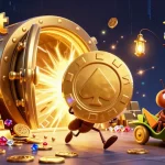 Oxbet's vibrant 3D illustration showing ants stealing a massive poker chip, symbolizing fun in gambling.