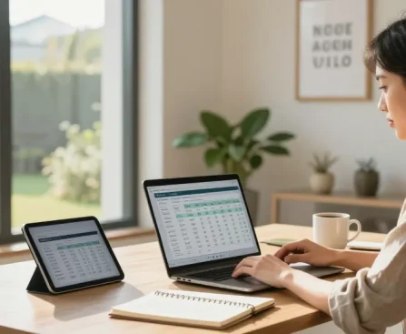 Simular hipoteca calculations in a bright home office with financial documents.