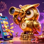 Alo8 captivates players with a clockwork owl overseeing a dynamic casino scene filled with vibrant games and treasures.