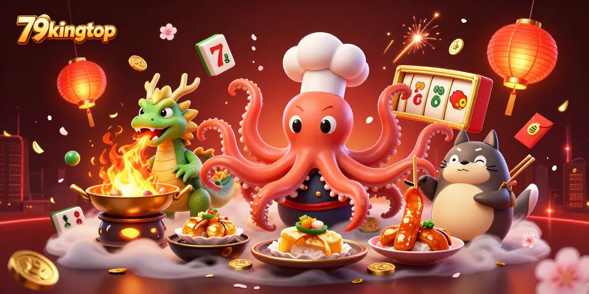 Engage with the thrilling world of 79kingtop featuring a lively casino scene with digital illustrations of exciting games.