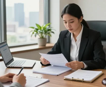 A lawyer providing consultation right here in a well-lit office.