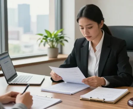 A lawyer providing consultation right here in a well-lit office.