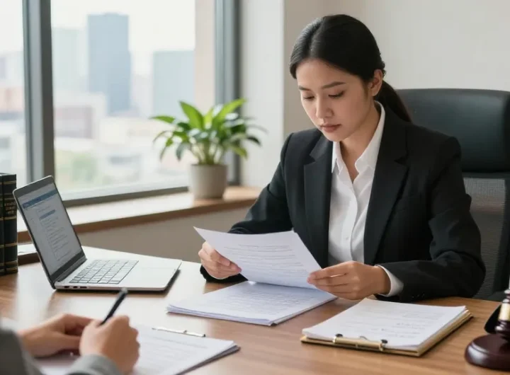 A lawyer providing consultation right here in a well-lit office.