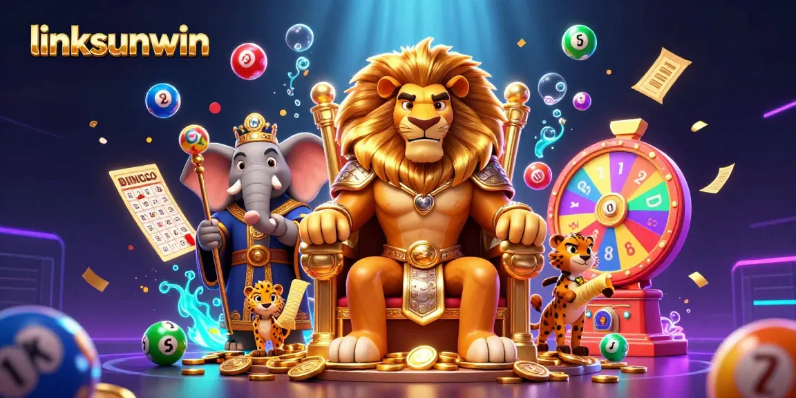 Experience the excitement of linksunwin with vibrant lottery balls and a regal casino scene.