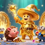 SKY88 showcases a magical scene with a golden mushroom wizard and treasure in a lively casino.